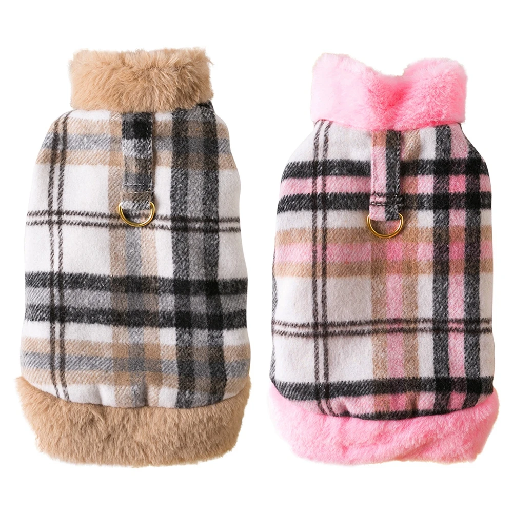 Winter Dog Coat Windproof Fleece Pet Clothes Warm Thick Dog Jacket for Snow Rainy Cold Weather Plaid Dog Vest Coat Outfits