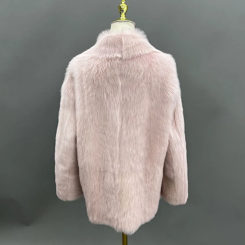 Janefur 여성 겨울 중간 길이 Shearling 코트 두꺼운 핑크 진짜 가죽 자켓 따뜻한 세련된 푹신한 JFB9-25018