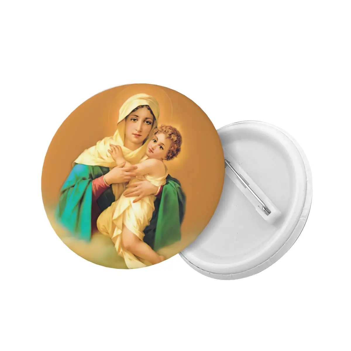 Our Lady Of Schoenstatt Pin Back Buttons Custom Virgin Mary Catholic Saint Brooch Badge for Bags Pinback Birthday Gift