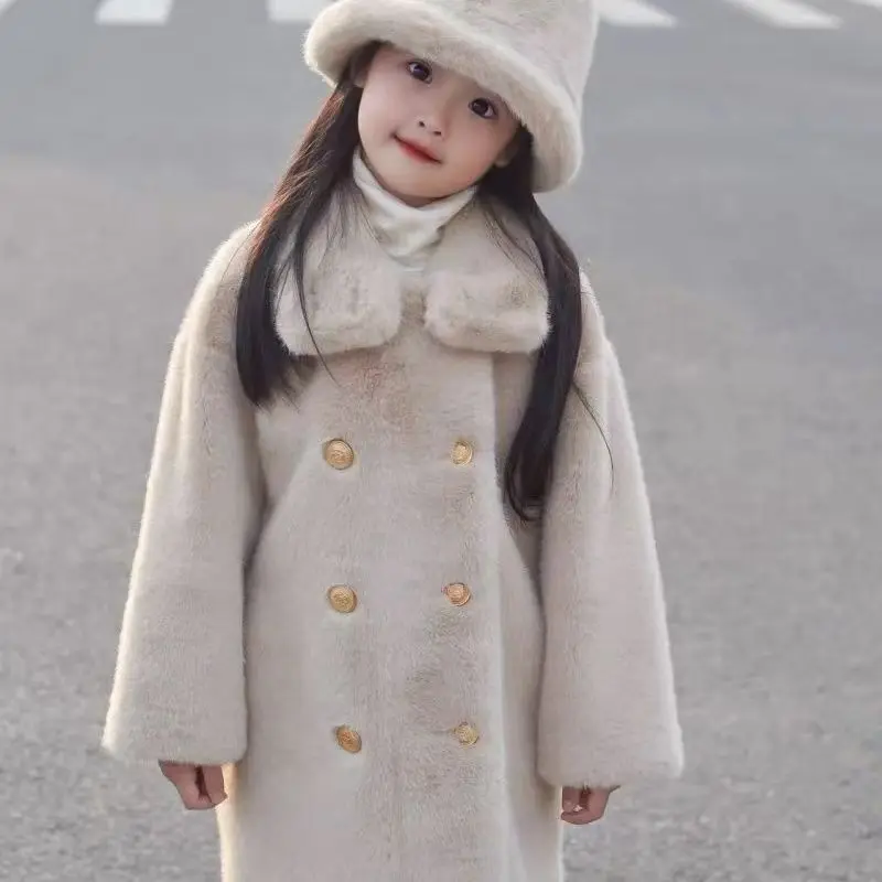 

Children's Fur Coat Imitation Leather Autumn And Winter New Style Girls' Mink Fur Warm Fur Coat Medium Long