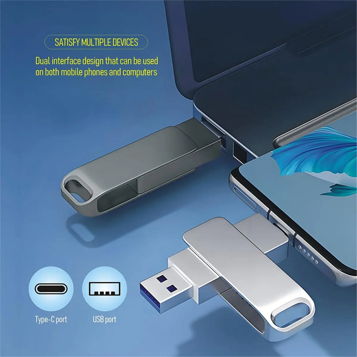 A64I 512GB USB 3.1 Flash Drive with Type C and Type A Port,Memory Stick Thumb Drive,Storage and Backup for Smart Phone Silver - view 3