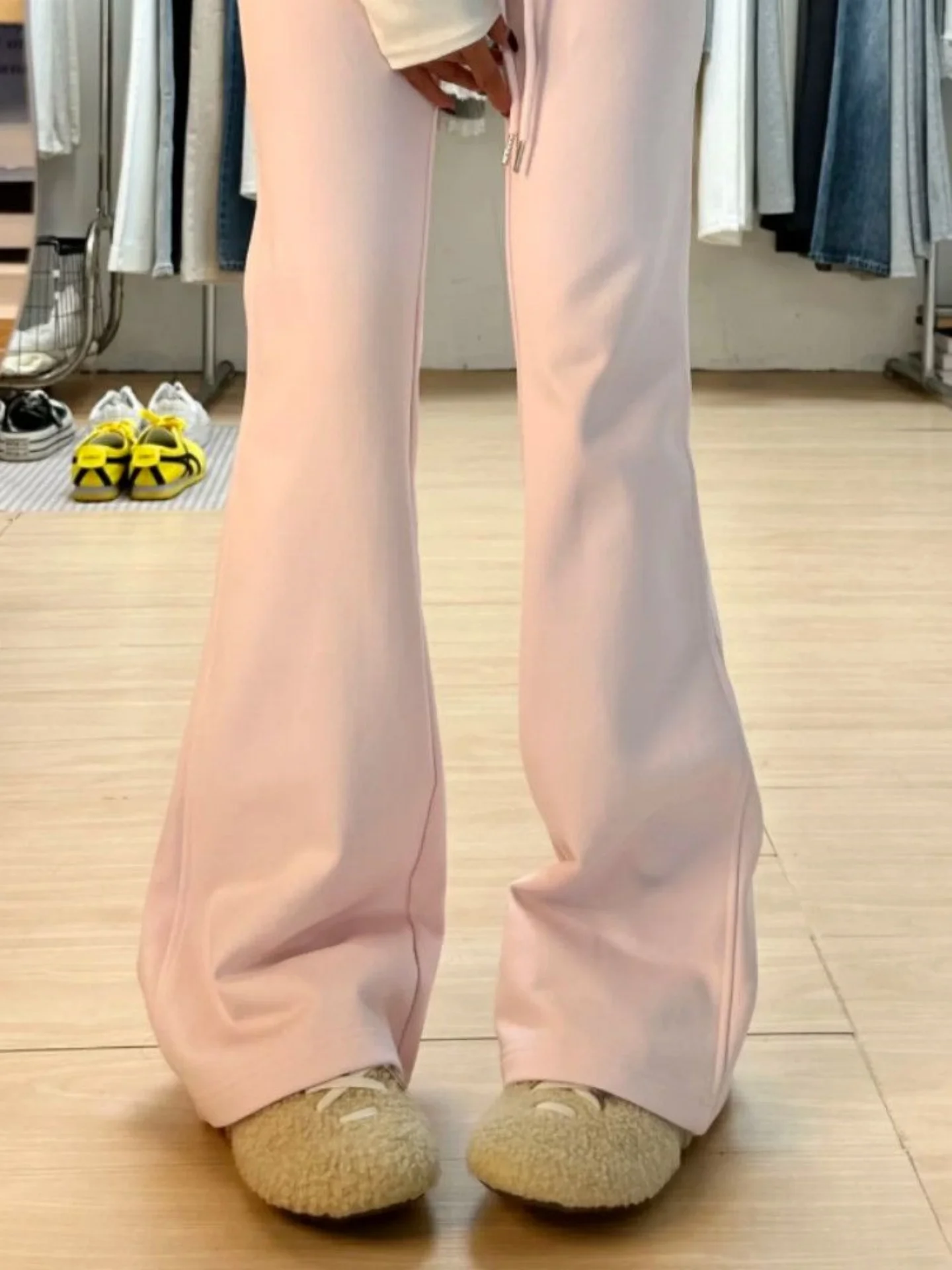 American Sweet Style High Waist Bell Bottom Casual Pants Women Summer New Fashion Slimming Stylish All-Match Drawstring Sport...