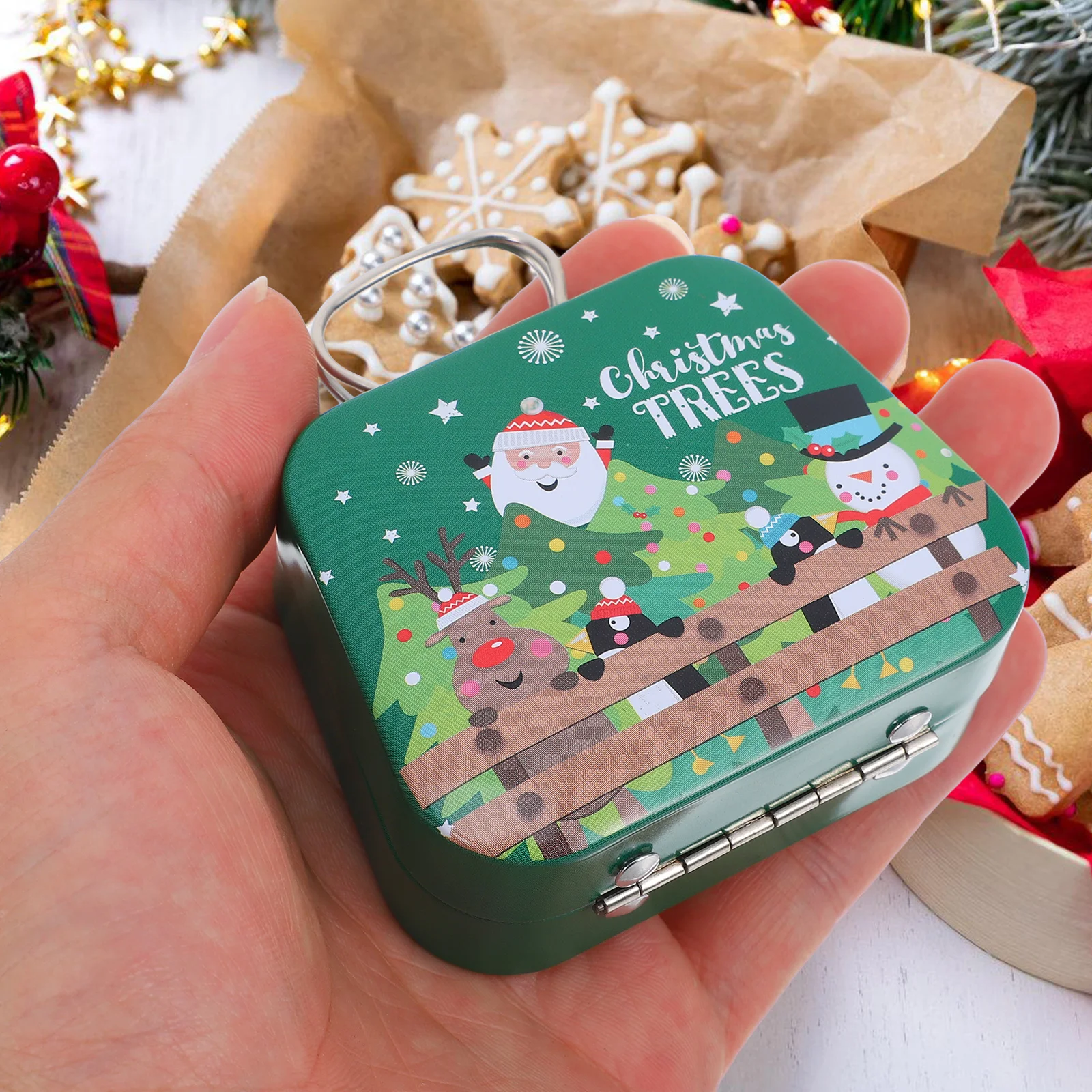 

1pc Christmas Cookie Box Iron Tin Storage Container for Cookies Candy Gift Pack Holiday Decor Stacking Tin Boxes Child Case