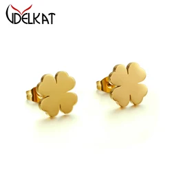 Stainless Steel Four-leaf Clover Stud Earrings For Women Gold Color Fashion Simple Cheap Jewelry Gift