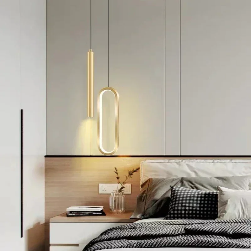 Modern Lustre Minimalist LED Chandelier Pendant Lamp Nordic Suspension Luminaire Bedroom Bedside Long Line Light Home Decor