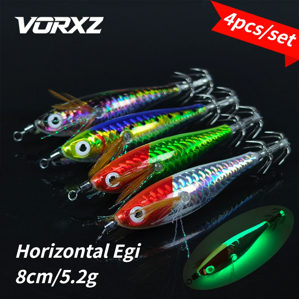 4 Piezas Jigs Horizontales de Tinsel Egi, Señuelos Horizontales para Calamar, Equipo de Pesca Horizontal Egi, Gochujang Watermelon Jukkumi Egi