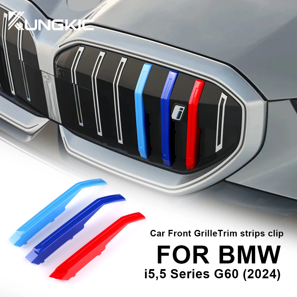 Front Grill Insert Trim Strips Fit Cover Decoration Accessories Sport Style 3pcs for BMW 5 Series i5 G60 2024 G30 2021-2023