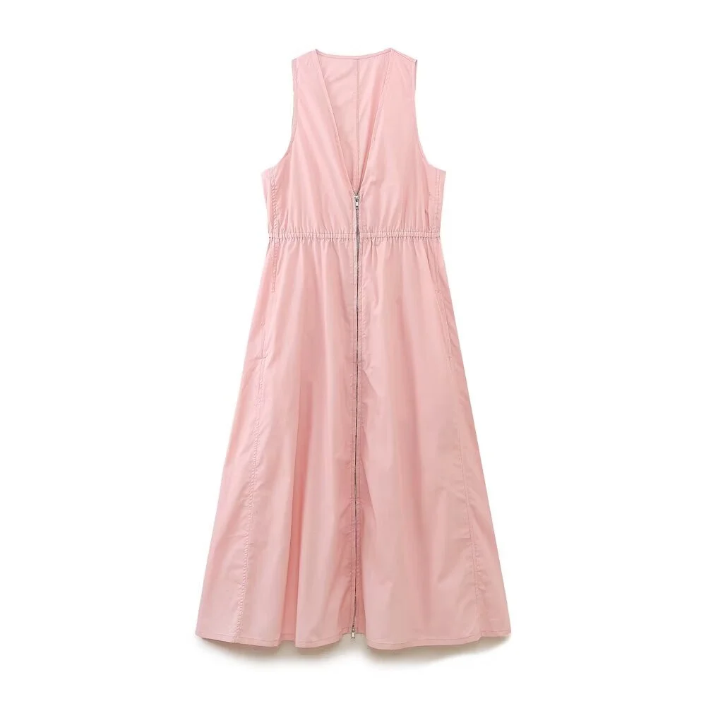 2024 Zarb Spring Summer New Women\'s European and American Style V-neck Hollow Decoration Mini Dress