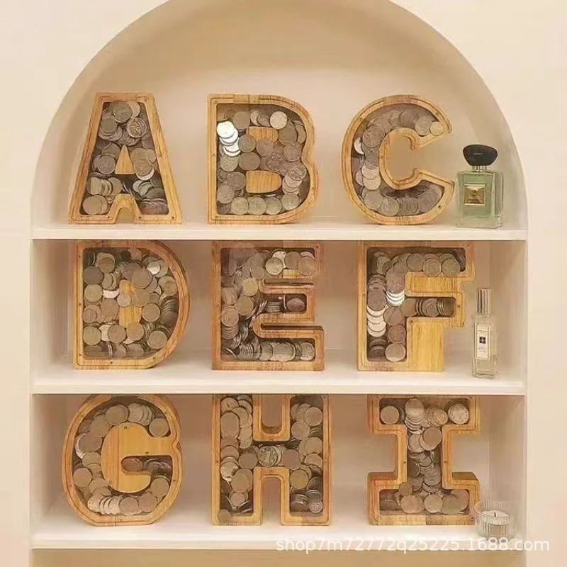 

Деревянная копилка с двадцатью шестью буквами, акриловая прозрачная копилка-орнамент, сберегательная банка для детей, подарки на день рождения