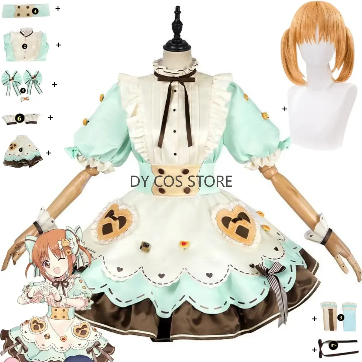

Anime Shugo Chara Yuiki Yaya Cosplay Costume Ace Green Lolita Skirt Shirt Top Wig Adult Woman Kawaii Christmas Carnival Suit