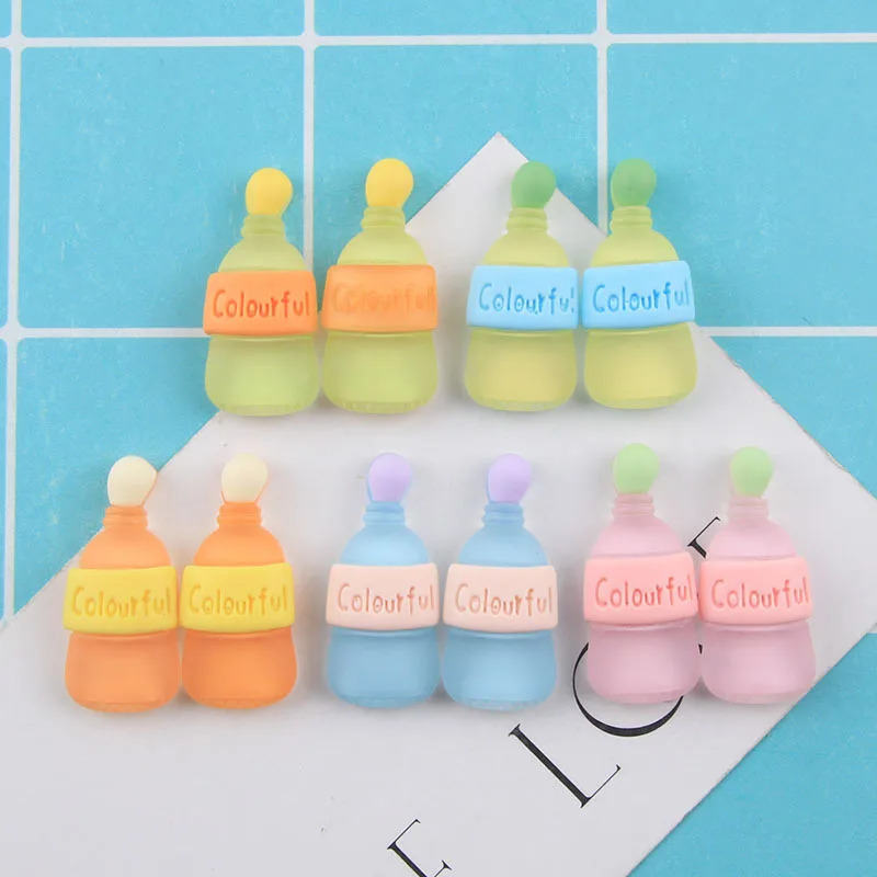 Colorful Resin Feeding Bottle Cabochons Flatback 20pcs Kawaii Frosted Drink Bottles Resin Accessories for Girls Decoration DIY