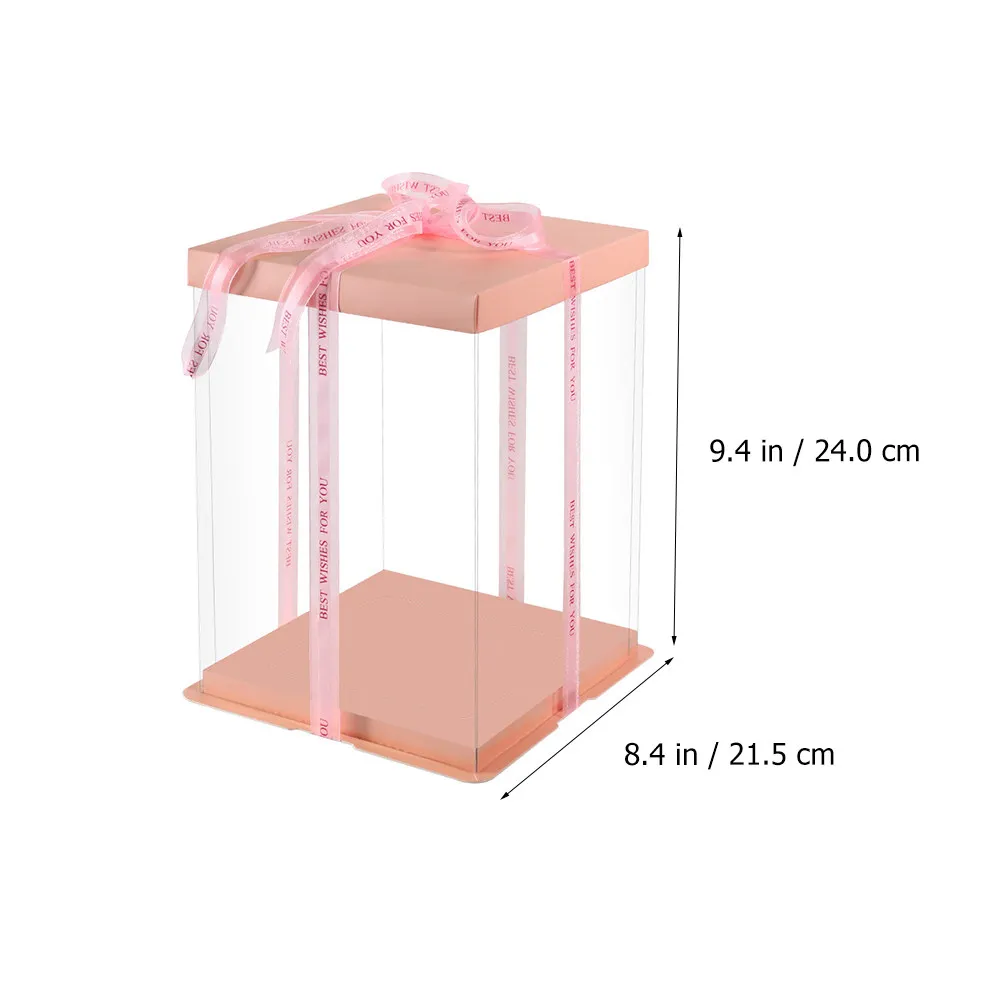 5Pcs Transparent Cake Box Double Layer Durable Food Grade Cake Carrier Ribbon Closure Portable for Kitchen Fridge Storage