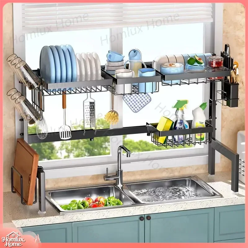 Multifunctional Kitchen Sink Drain Rack for Tableware Storage Bowls Plates Knives Chopsticks Countertop Dish Drying Rack Dust