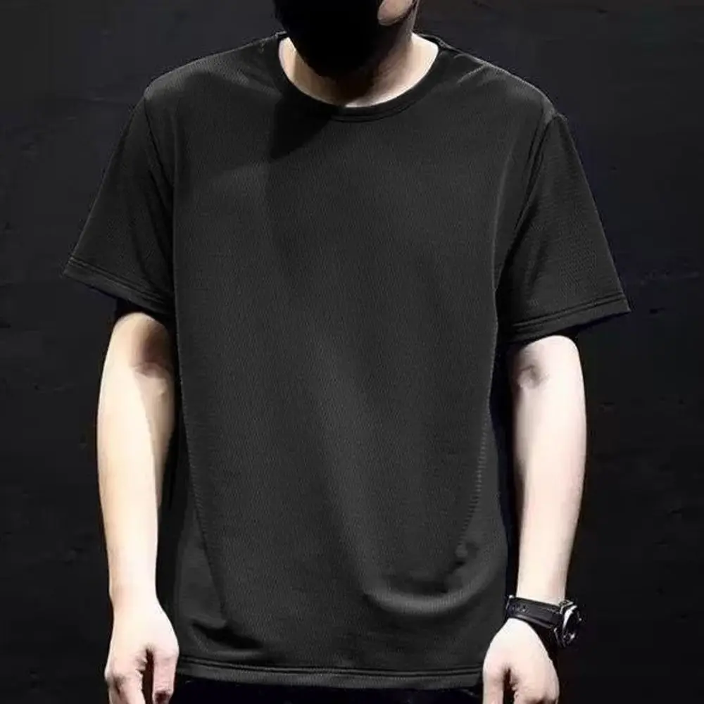 

New Round Neck Quick Dry T Shirts Simple Thin Short Sleeve T-shirt Large Size Bottoming Shirt Basic T-shirt for Men All-match