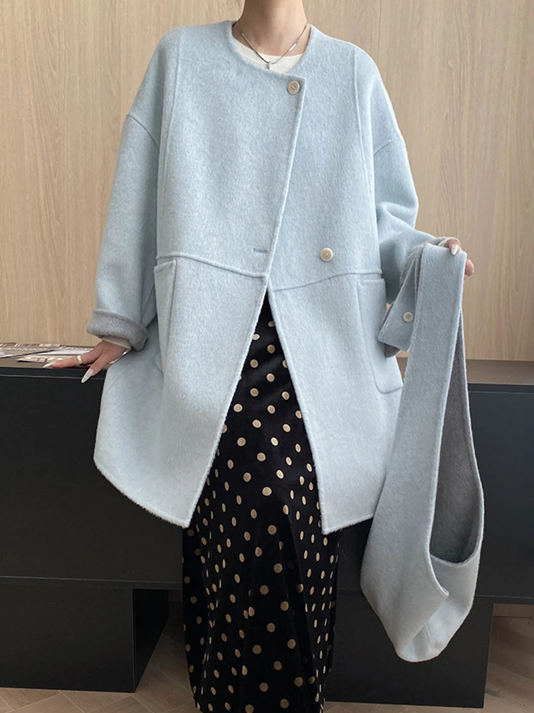 YERMORA invierno nuevo gris Detachable capucha diseño abrigo de lana para mujeres cuello redondo manga larga suelta nuevo abrigo moda marea otoño