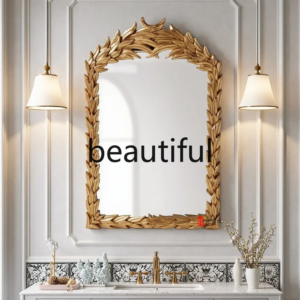 مرآة زخرفية للحمام الفاخرة ذات الإضاءة الفرنسية الرجعية المنحوتة لسطح المكتب