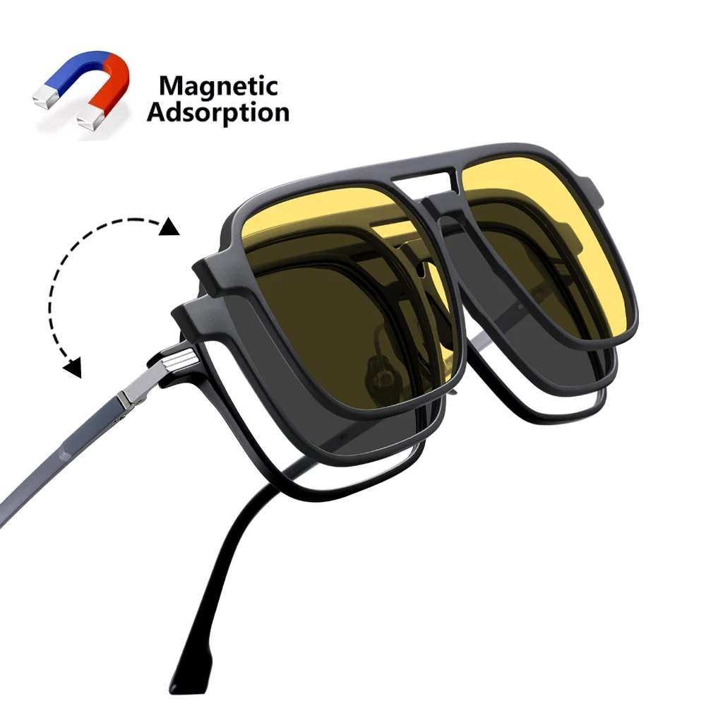 CLLOIO kacamata hitam terpolarisasi, klip magnetik TR90 persegi penglihatan siang malam kacamata mengemudi lensa optik khusus UV400 9018