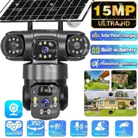 Cámara IP Wifi de 15MP, 8K, tres lentes, cámara Solar impermeable para exteriores, HD, batería de baja potencia, visión nocturna PIR, cámara de seguridad CCTV