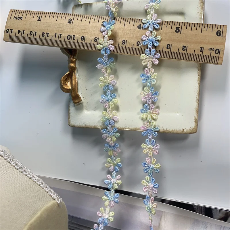 1.2CM Wide Exquisite Polyester Embroidered Colored Sunflowers Lace Fabric Collar Trim Ribbon Cheongsam Clothes DIY Sewing Decor image 2