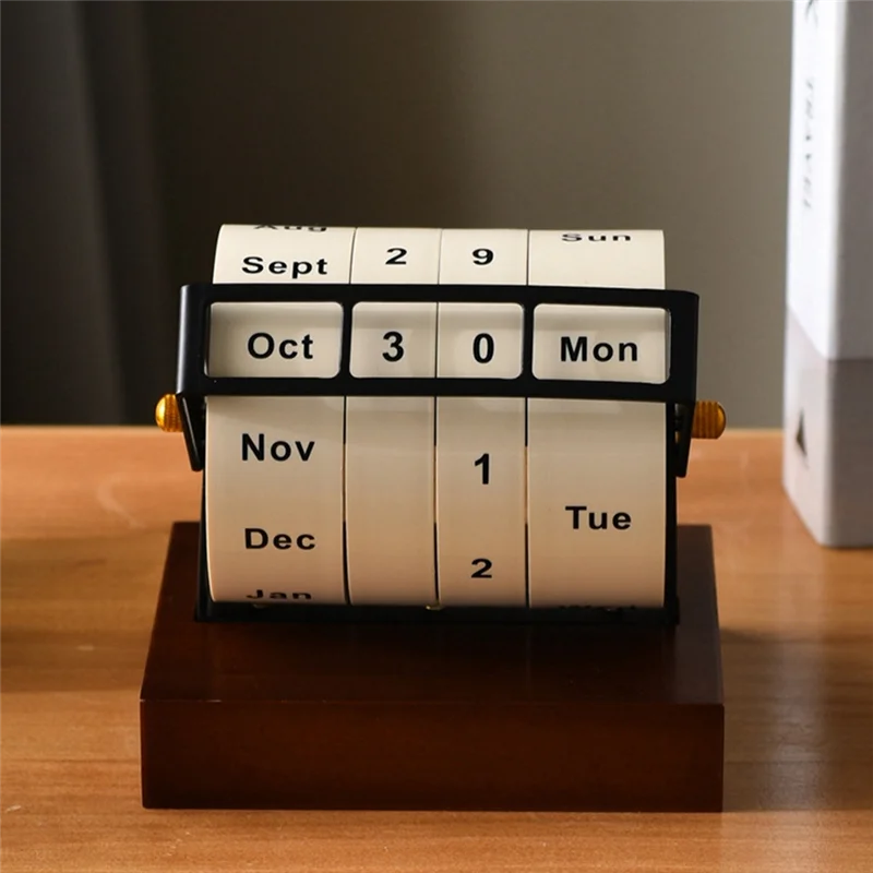 

Calendar Wooden Wheel Calendar Home Office Desktop Ornaments Date Display Decorative Gift