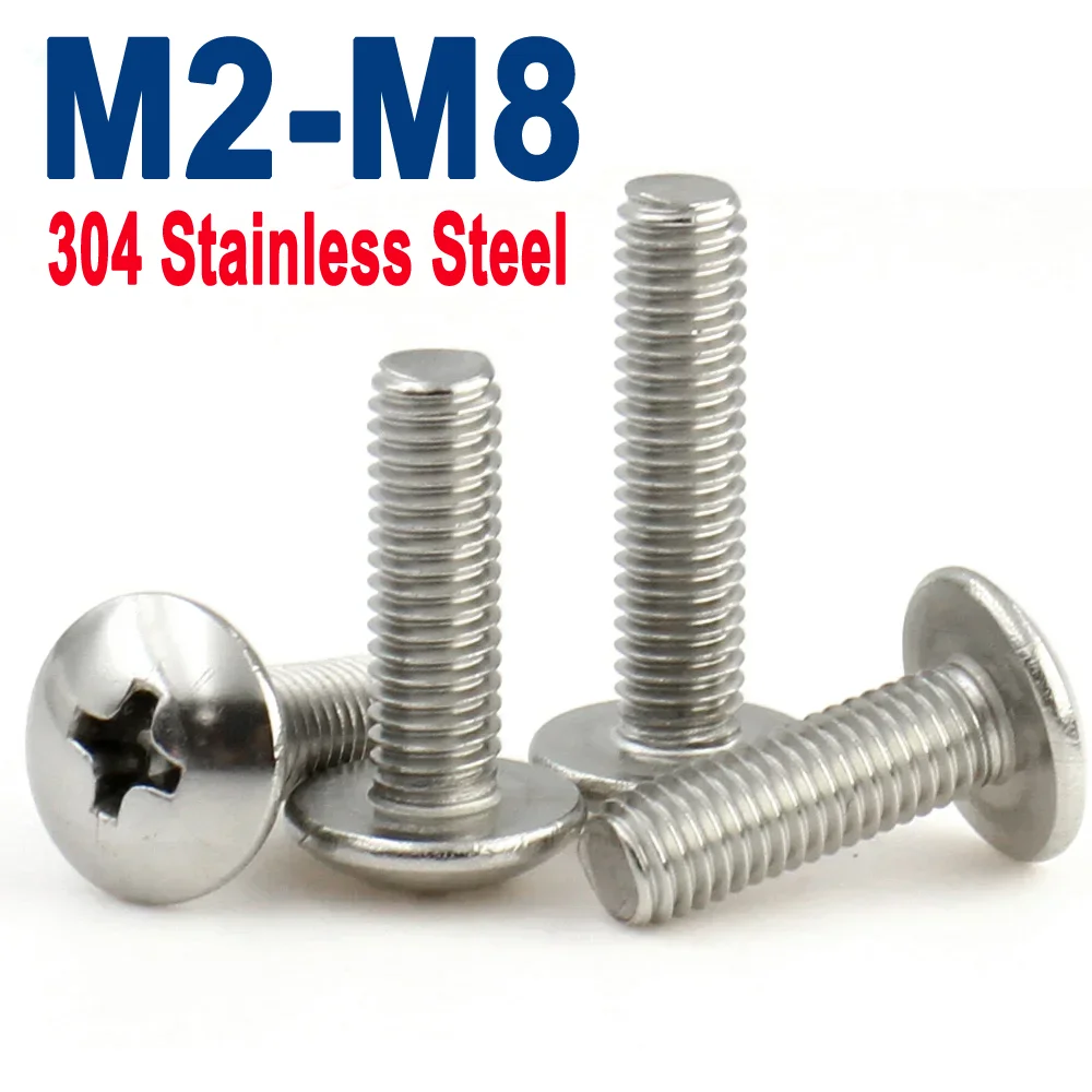 

5-50pcs M2 M2.5 M3 M4 M5 M6 M8 A2-70 304 Stainless Steel Braguero Phillips Flat Head Large Round Cross Screw Bolt length 3-80mm