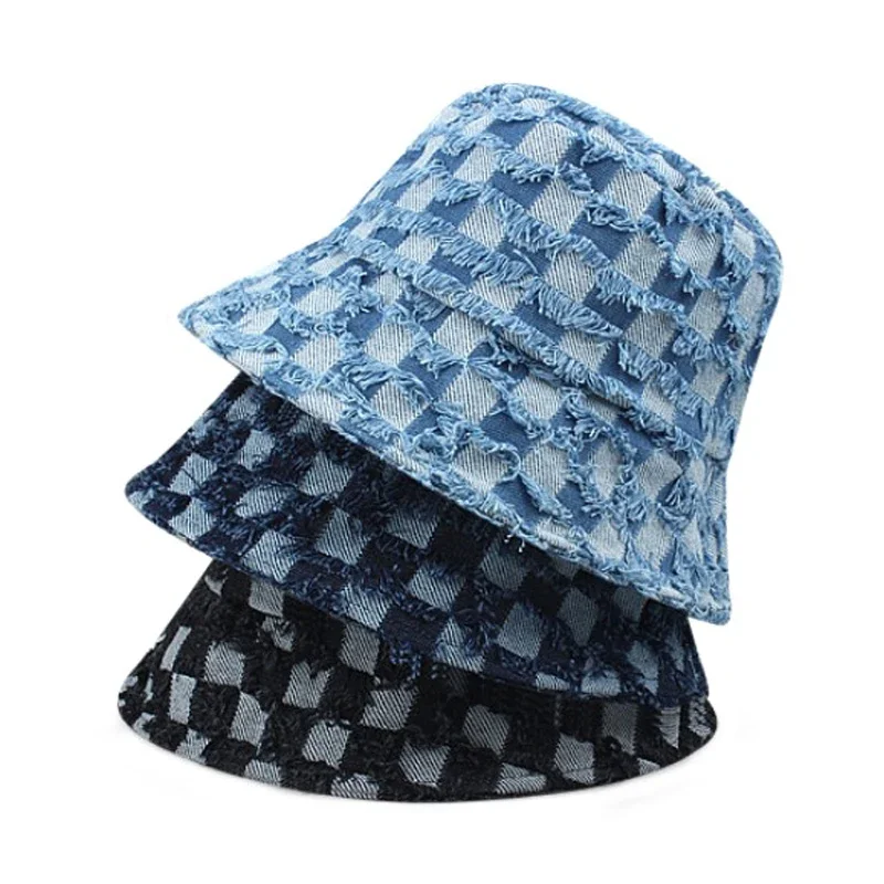 Bocca Denim Bucket Hat Plaid Pattern Panama Fisherman Hats Jeans Designer Style Autumn Winter Outdoor Bob Cap Fashion 2023 New