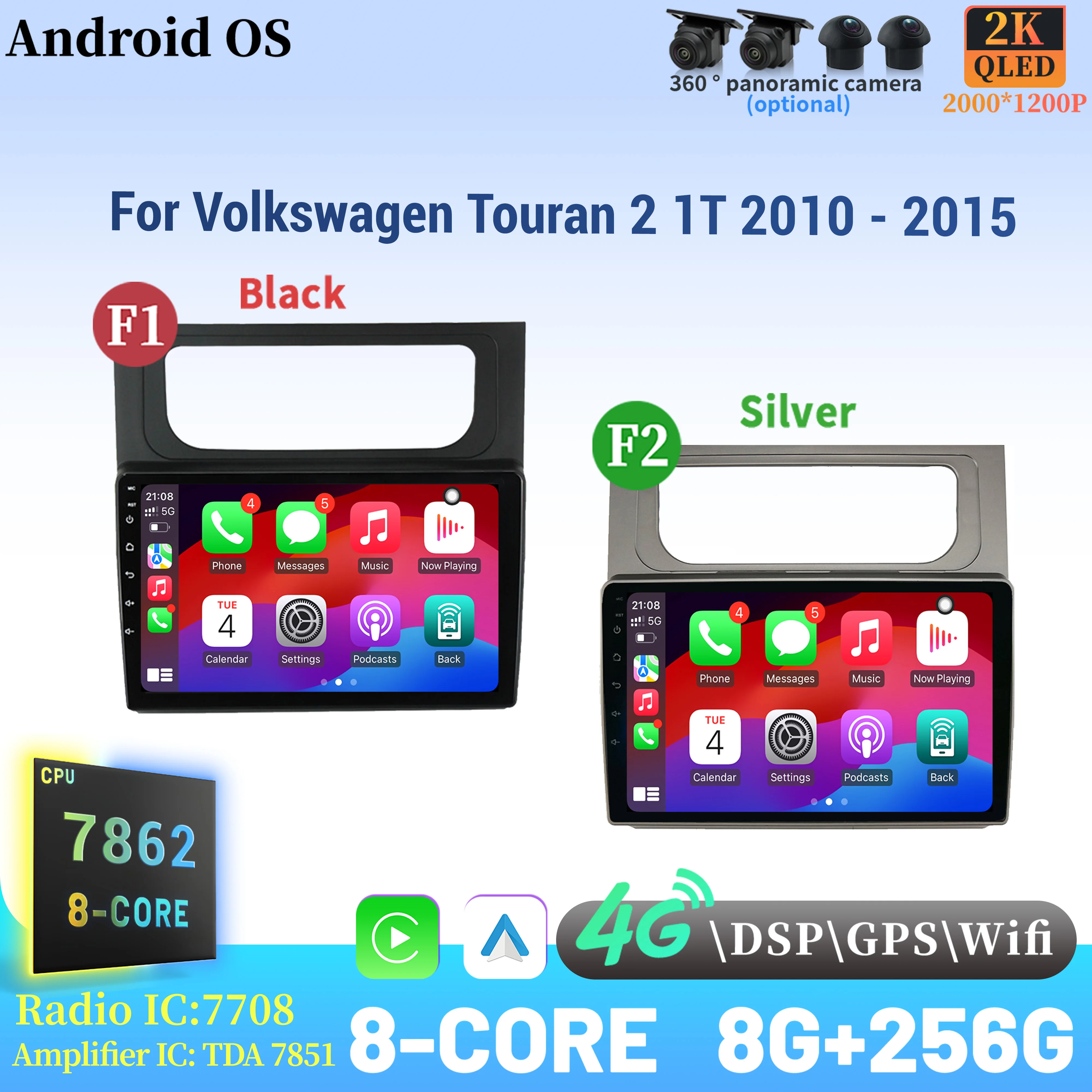 

Car Radio Android 14 For Volkswagen Touran 2 1T 2010 - 2015 Navigation Multimedia Wireless BT Carplay Touch 2K QLED Screen