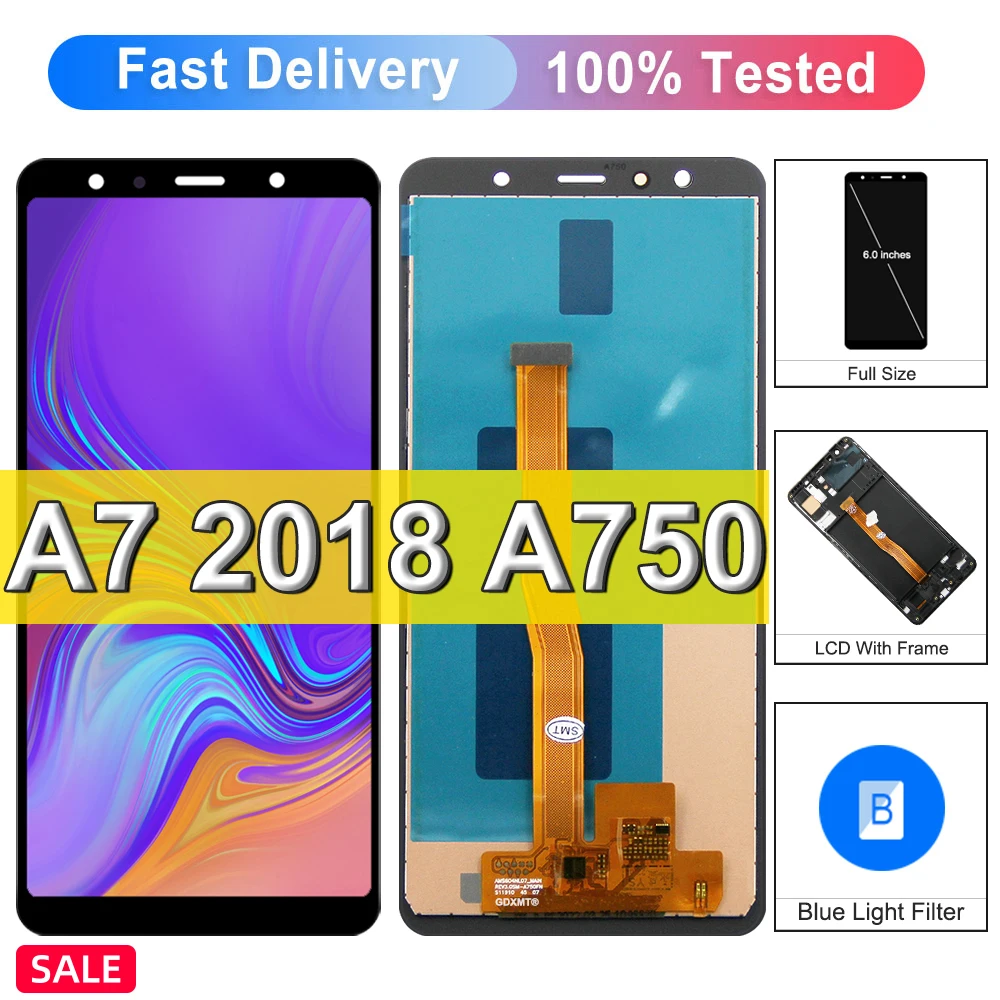 Aaa qualität a750 tft display für samsung a7 2018 display SM-A750F a750f bildschirm mit rahmen touchscreen digitalis ierer ersatz