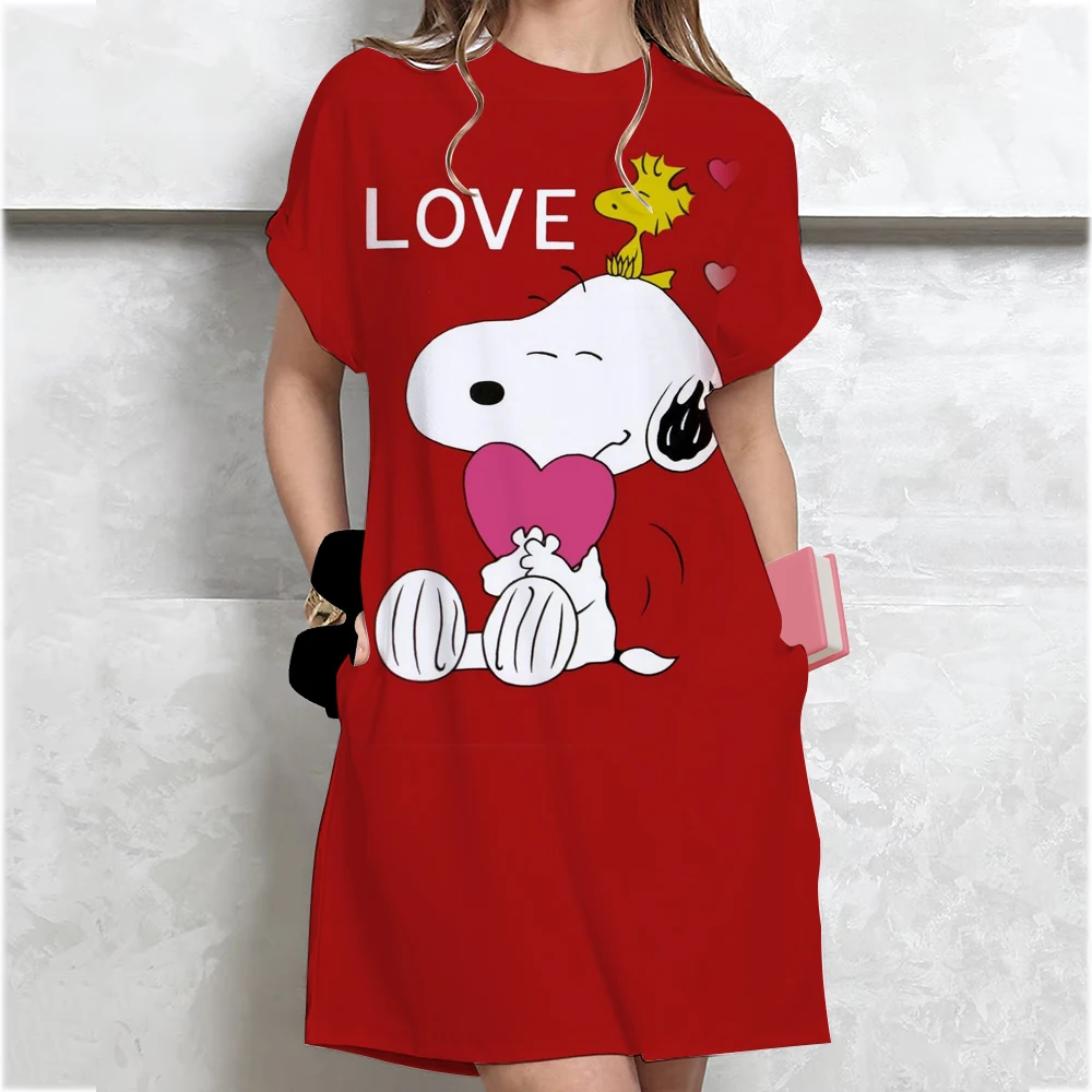 Vrouwen losse korte mouwen zomer plus size jurk snoopy print T-shirt stijl mini-jurken zomer casual losse jurk vestidos