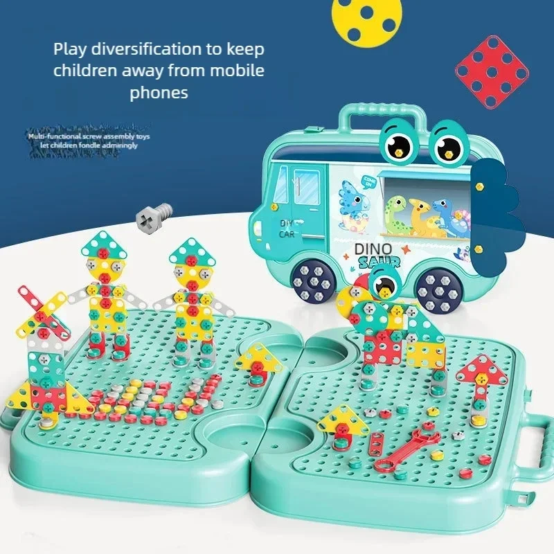 어린이 놀이를위한 시뮬레이션 전기 스크루 드라이버 홈 트위스트 나사 퍼즐 장난감 조립 및 수리 도구 상자 크리스마스 선물