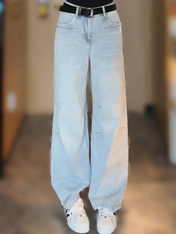 

Spring New Faion High Waist Korean Sle Women's Jeans Casual Thin Straight Leg Long Pants Workwear Blue Denim Jeans