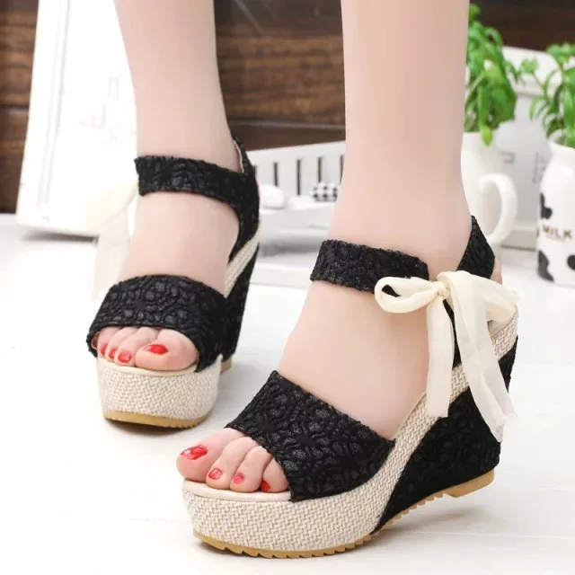 Cute Lace Butterfly Knot Sandals Women's Fish Mouth Beach Shoes Spring Summer New Style Korean Version Flat Heel Ladies Slippers