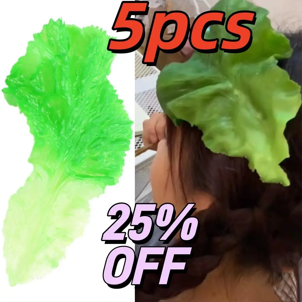 5 Pcs Home Decor Plastic Fake Lettuce Leaves Green Green Vegetables Realistic Salad Party Decoration