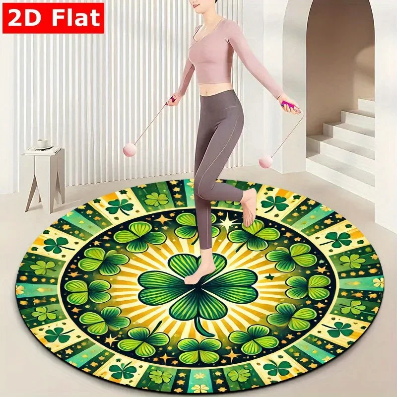 1pc Four Leaf Clover Lucky Pattern Round Doormat Flannel Festive Floor Mat St Patricks Day Decor