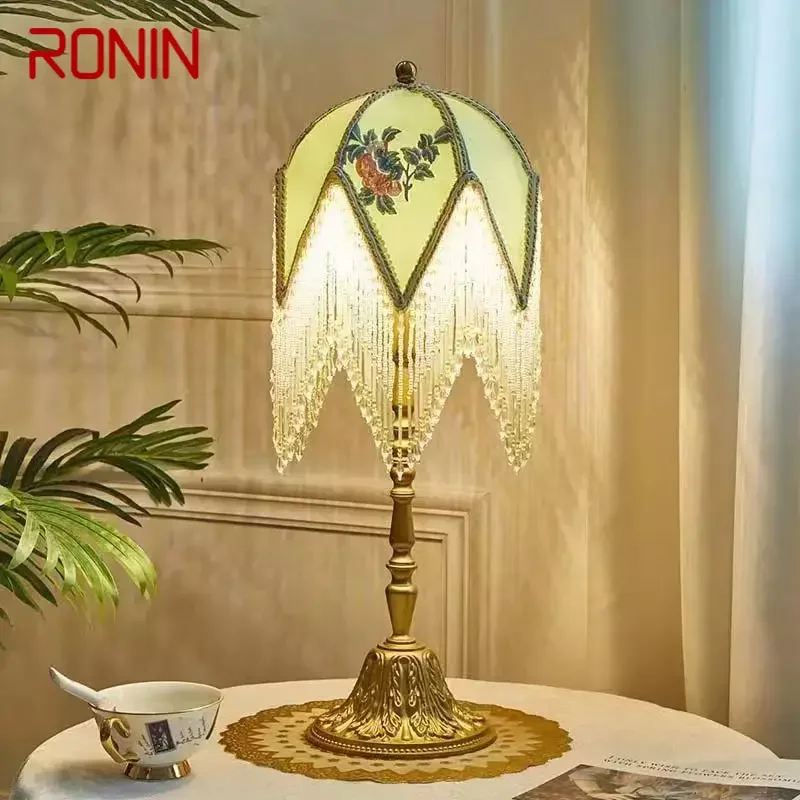 

RONIN French Table Lamp American Retro Living Room Bedroom Villa European Pastoral Creative Tassels Desk Light