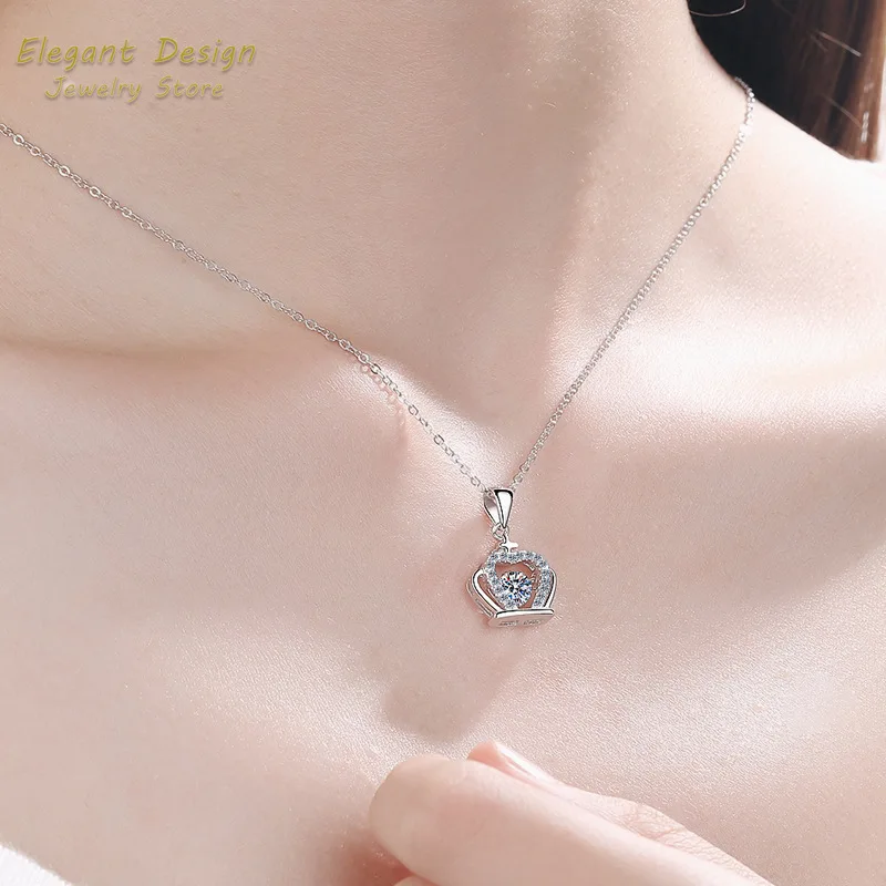 

Fashion Micro Diamond Crown Pendant Luxury 0.5ct Moissanite Platinum PT950 Necklace Birthday Wedding Charm Fine Jewelry Gift