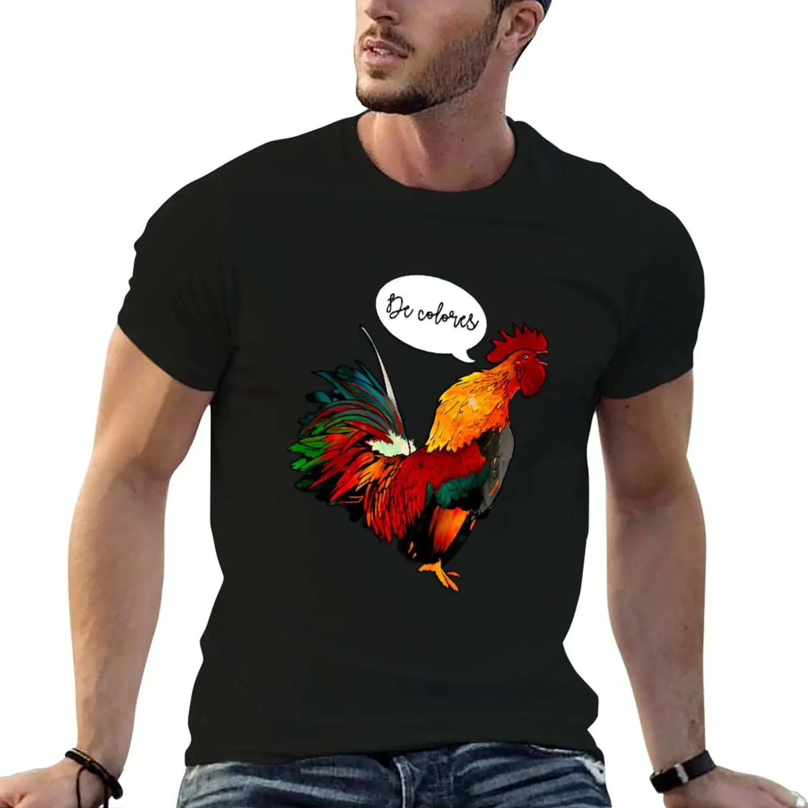

De Colores Stained Glass Rooster T-Shirt topping anime figures cute clothes mens shirts graphic tee
