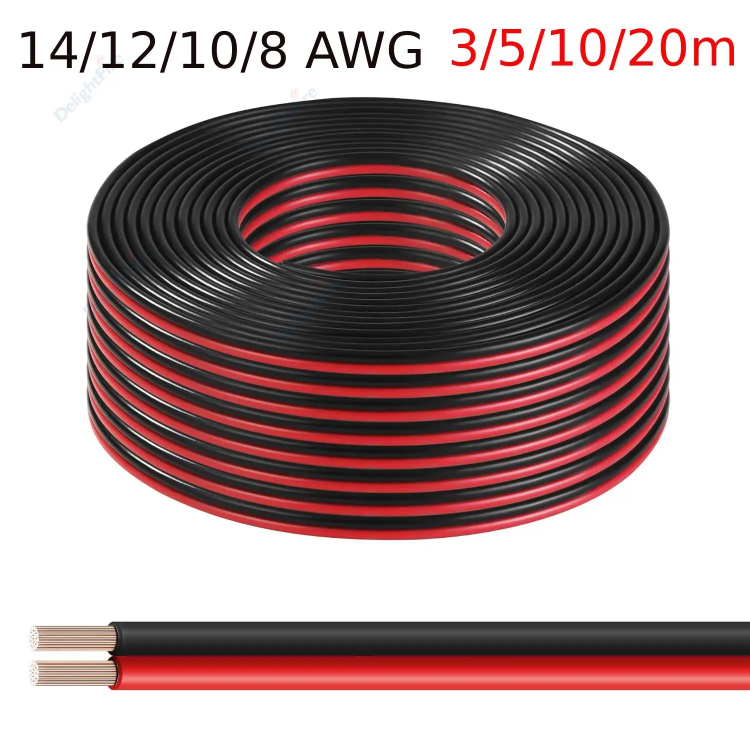 2Pin Red Black Copper Cable 14 12 10 8 AWG Flat Electric Cable For Car Automotive Motor Solar Panel Inverter Battery Speakers
