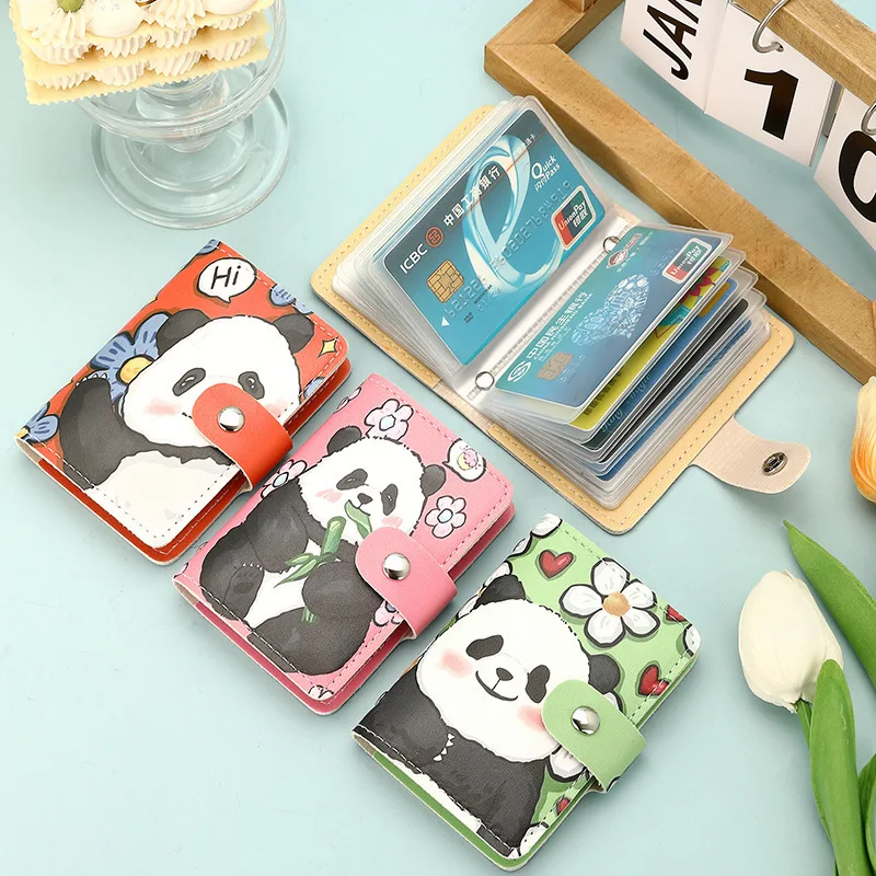 Cute Panda Print ID Cards Holders Large Capacity Mini Wallet Business Multi-Card Holder Small Card Case Credit Card Storage Bag