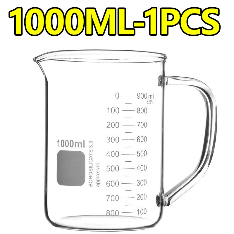 1 piece handle beaker 1000ml transparent graduated measuring cup high temperature resistant high borosilicate glass