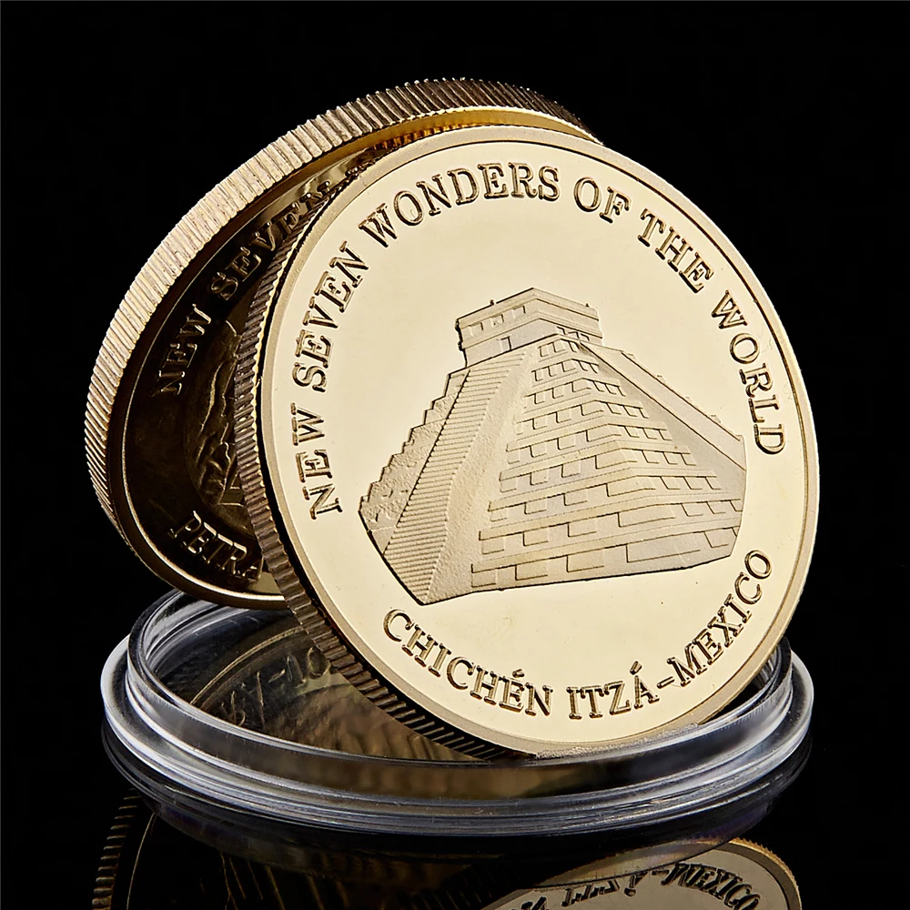 2007 Chichen-Itza Mexico New Seven Wonders of The World Gold Plated Coin With Hard Acrylic Cover