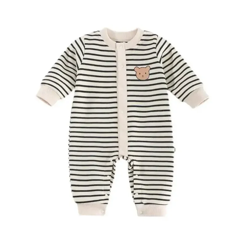 0-18M Rompers for baby Clothes 100% cotton winter baby girls boys clothes pinstripe Bodysuit& one piece bear logo outfit fashion