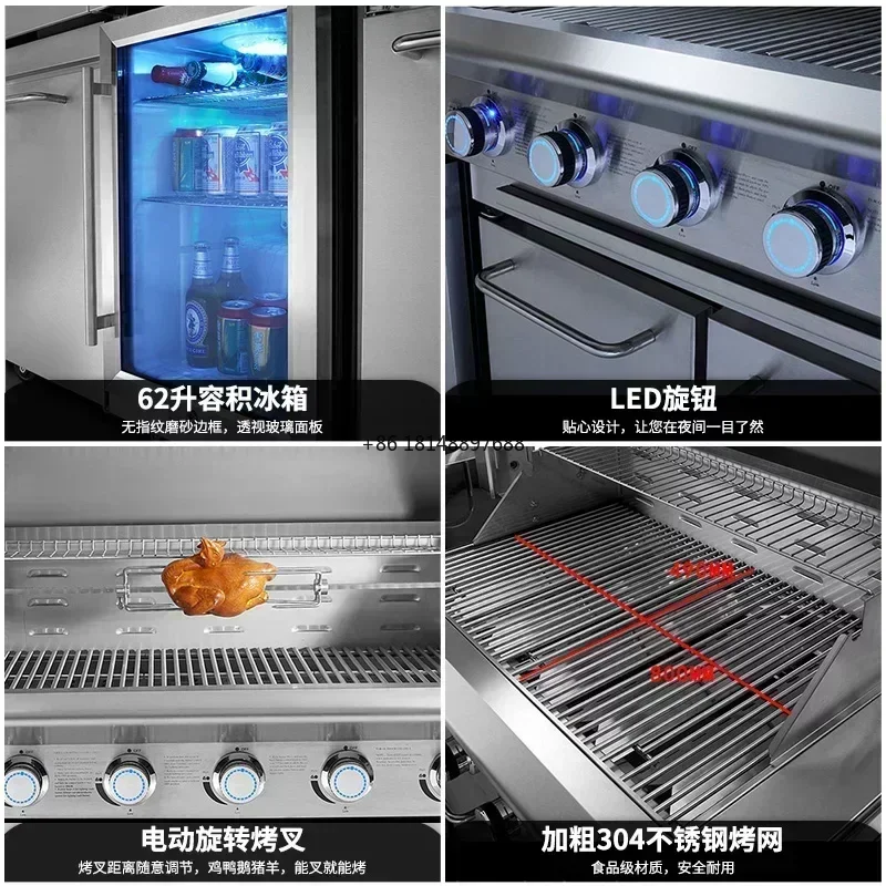 Charcoal and gas dual-purpose barbecue oven to increase outdoor use of double-body barbecue oven, courtyard villa barbecue oven