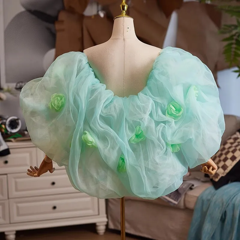 

Women's Spring Summer Big Green Mesh Pashmina Female Performance Party Show Cosplay Shawl Cloak Collar R3056