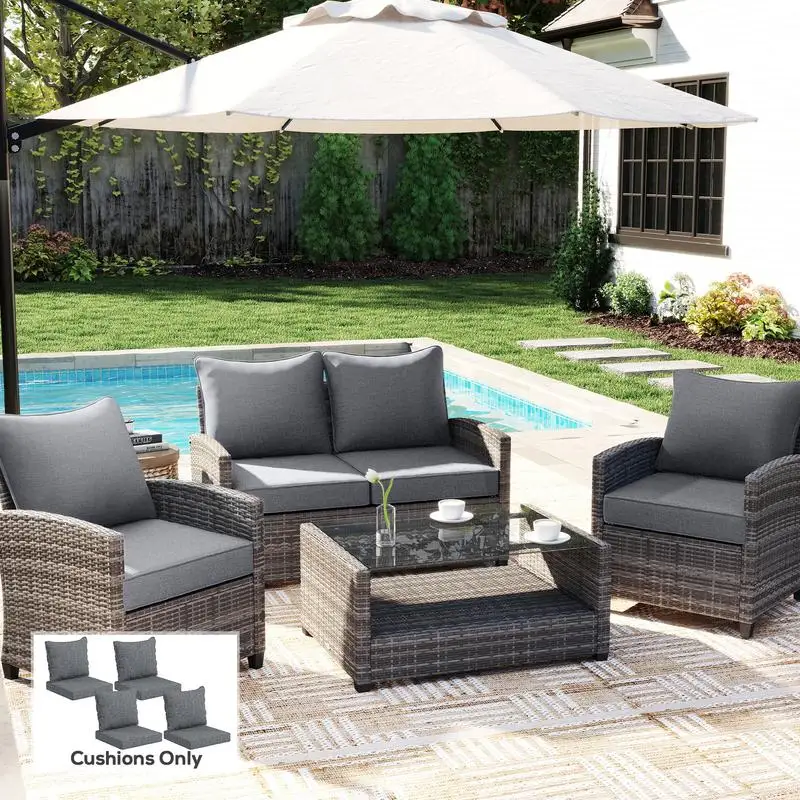 

8 Patio Chair Cushions with Seat & Backrest, Fade Resistant Seat Replacement Cushion Set, Gray
