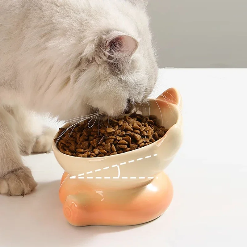 New Cute Ceramic Gradient  Cat Bowl Food Anti-tipping Drinking Protecting Cervical Vertebrae Bowl For Cats Dog Accessories