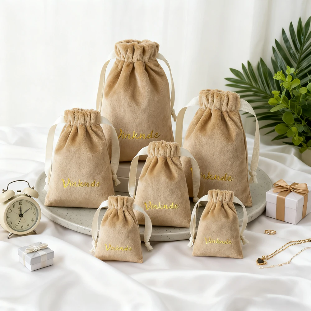 

Wholesale Custom Colour Size Suede Velvet Jewelry Pouches Jewellery Perfume Drawstring Packaging Bags With Printed Brand Logo