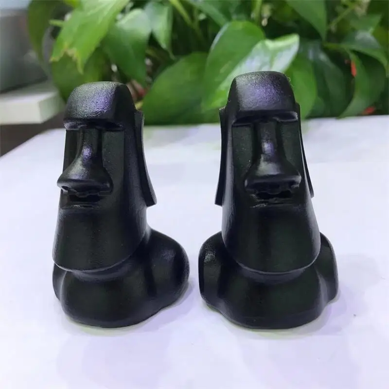 1PC Natural Stone Black Obsidian Handmade Carved Colossi Of Memnon Megalith Powerful Statue For Home Room Decoration