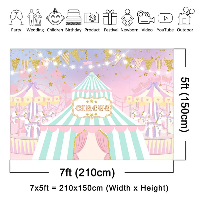 Mocsicka Circus Theme Birthday Party Photography Decoration Backdrop Girls Cute Pink Background Kids Portrait Photo Studio Props