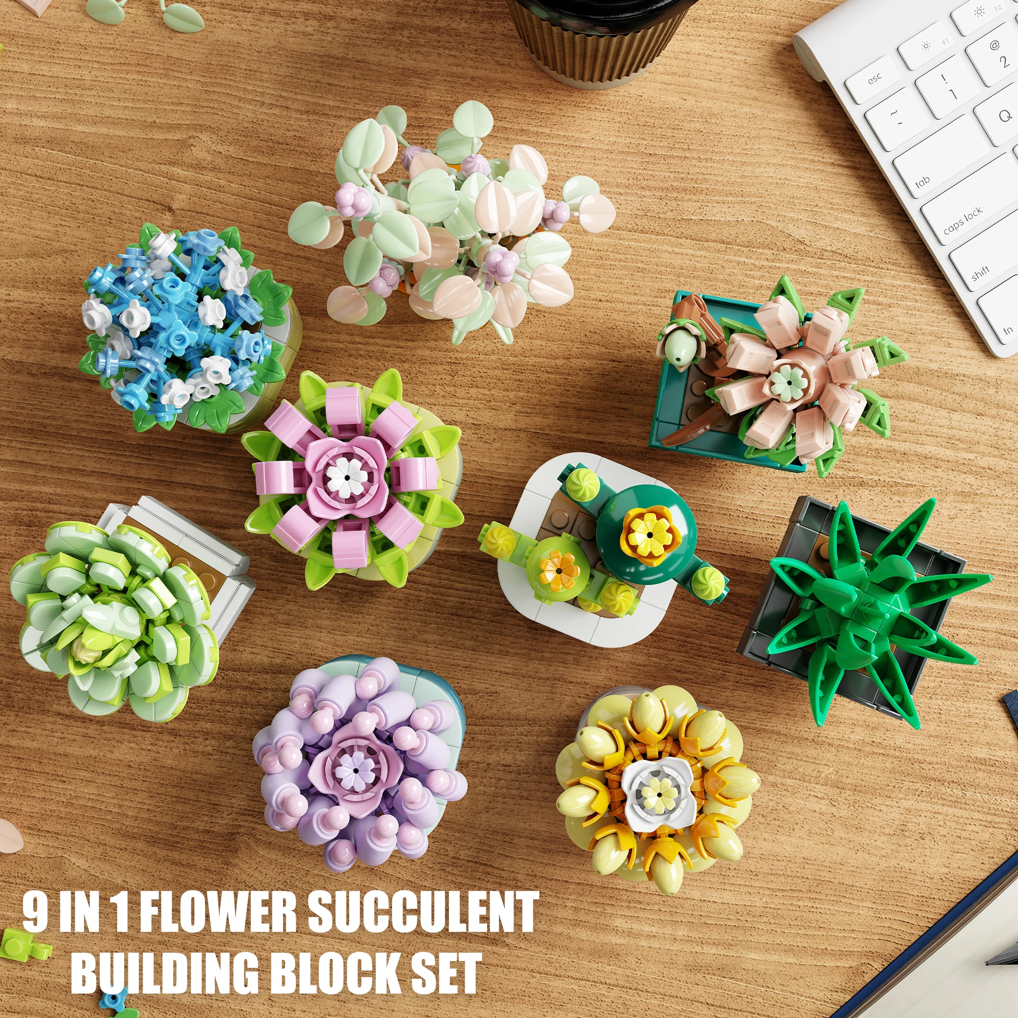832PCS Vetplant Ingemaakte Bouwsteen Bloem Model Puzzel Speelgoed Sets Bureau Decor Nieuwjaar Kerst Verjaardagscadeautjes